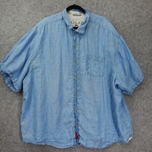 TOMMY BAHAMA Linen Shirt Mens Big 3X Blue Chambray Flax Hawaiian Camp Resort